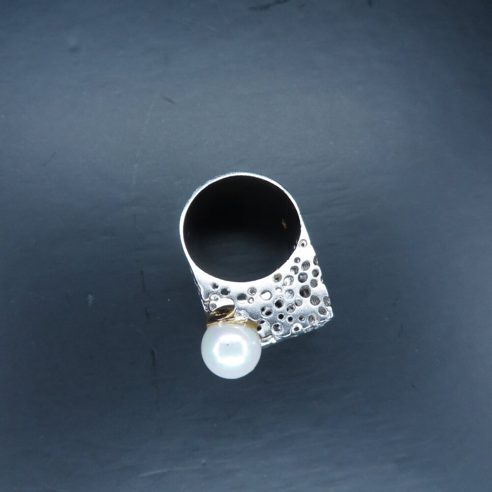 Square Shape Silver Tone Statement Ring With Faux… - image 5